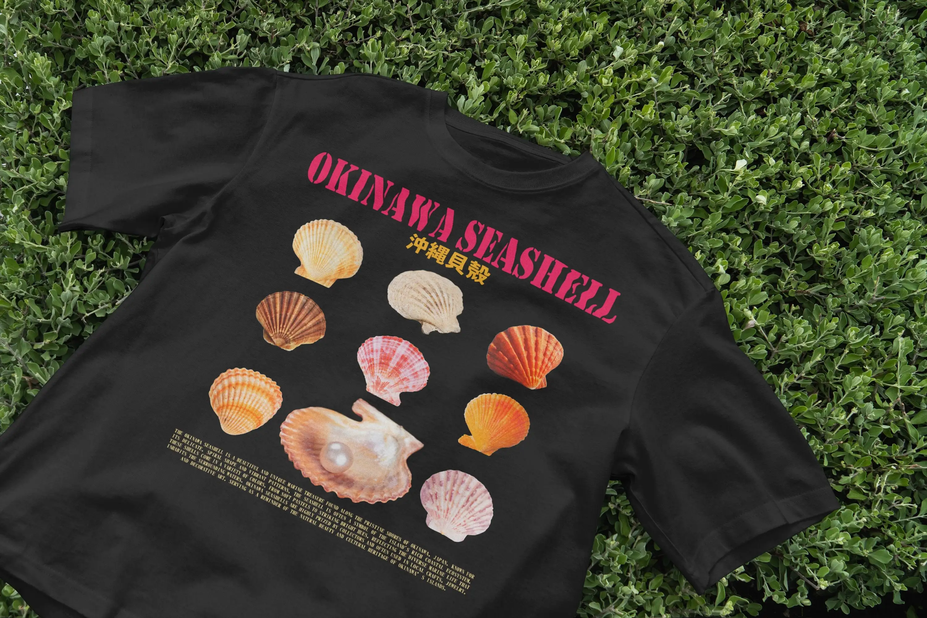 Japanese Man Lifestyle - Okinawa Seashell T-Shirt, Ozean, Harajuku-Stil, ästhetisches