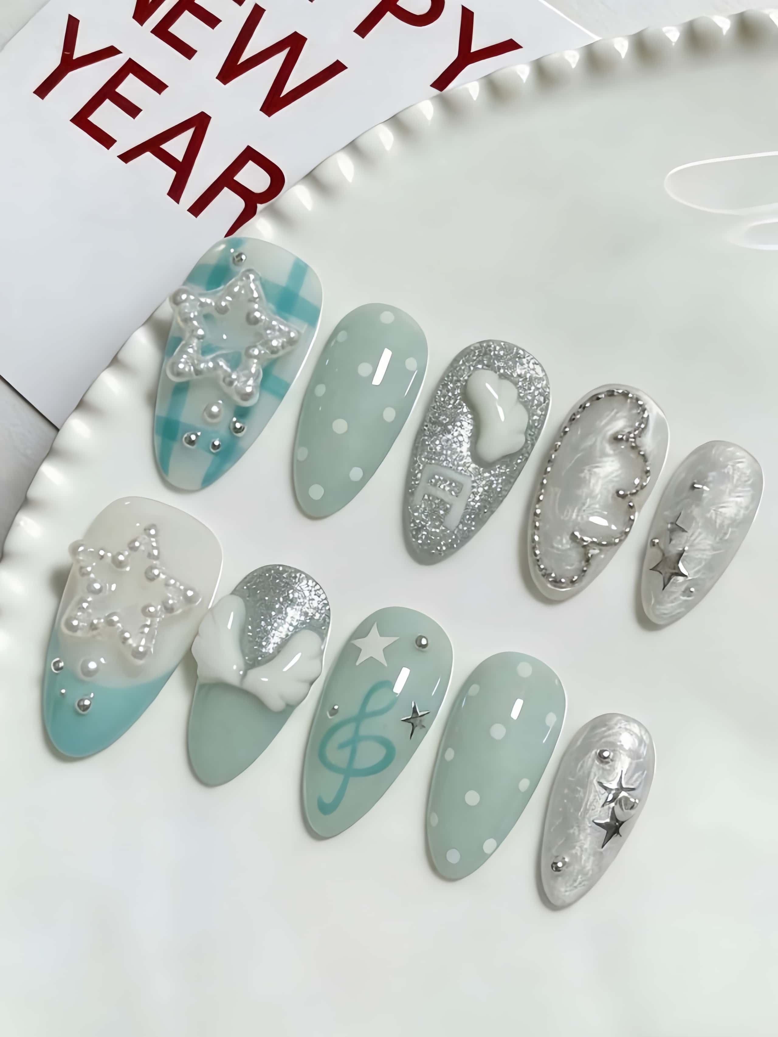 Japanese Lifestyle Japanese - 10 Stück handgefertigte, mandelförmige, vollflächige Nagelspitzen,